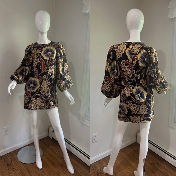 Ulla Johnson Floral Mini Dress - Navy and Gold - Picture 6 of 16